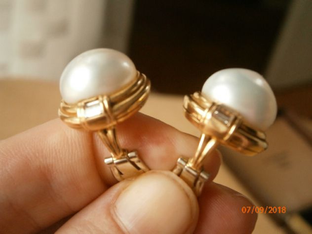 Orecchini autentici in oro, perle e brillantini - Foto 3