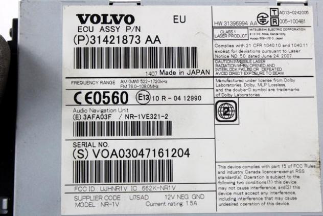 31421873 AUTORADIO CON SISTEMA DI NAVIGAZIONE SATELLITARE VOLVO V40 2.0 110KW 5P D AUT (2014) RICAMBIO USATO - Foto 2