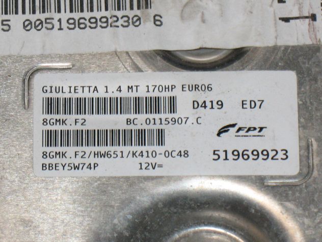 51969923 8GMKF2 ECU CENTRALINA GIULIETTA 1.4 170HP EUR06 8GMK.F2 HW651 - Foto 2