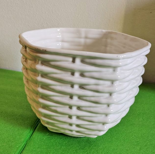 Vaso "Cachepot" intrecciato in ceramica bianca anni '80