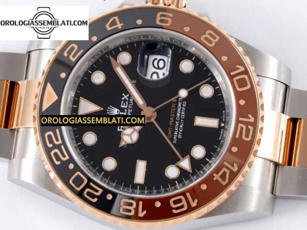 Rolex Replica GMT-MASTER II 126711 CERAMICA NERA/MARRONE MIGLIOR EDIZIONE SU BRACCIALE SS/RG 3285 - Foto 3
