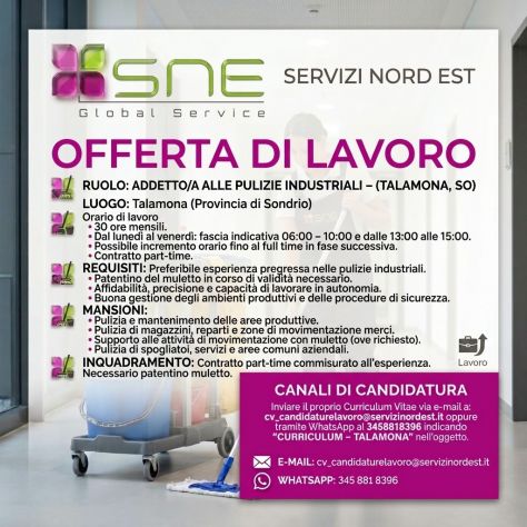 Operaio/a pulizie industriali Talamona