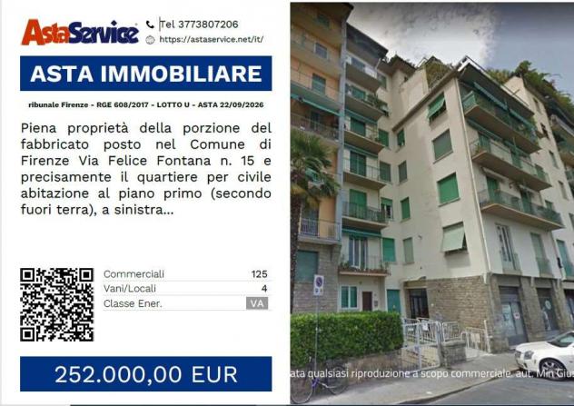 Tribunale Firenze - RGE 608/2017 - LOTTO U - Tribunale Firenze - RGE 608/2017 - LOTTO U - ASTA 22/09/2026