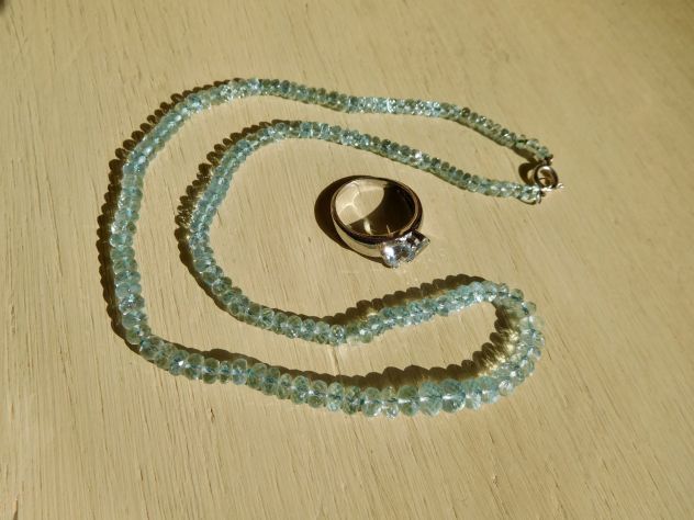 Collana + Anello Acquamarina chius.oro 18K,anello con 2 acquamarine - Foto 5