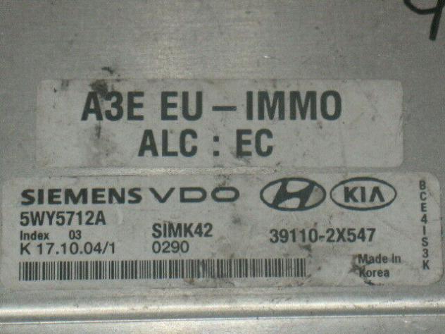 391102X547 ECU KIA RIO 1.3 5WY5712A SIMK42 39110-2X547 391102X547 - Foto 2