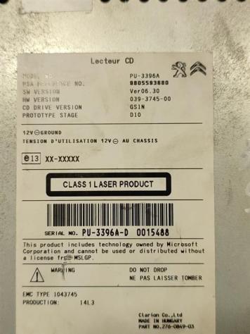 LETTORE CD PEUGEOT 208 Serie 9805593680 (1219) - Foto 2