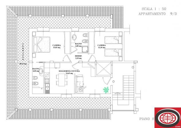 Vendita di un appartamento, ULTIMO PIANO, nuovo a Montiano, con due camere da letto, ampia zona giorno, garage e cantina