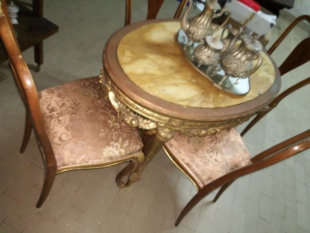 salottino intarsiato imperiale tavolo con 4 sedie intarsiate - Foto 2