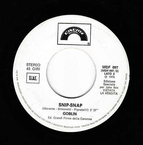 GOBLIN - Roller / Snip Snap - 7'' / 45 giri 1976 Promo Juke-Box Italy Cinevox - Foto 2