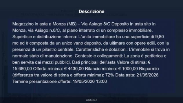 Immobile in asta di 9 m² in vendita a Monza - Foto 3