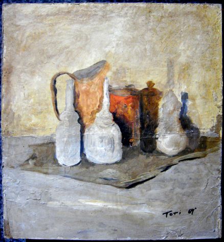 Toti Scialoja-Omaggio a Morandi-1969-cm.14x14 - tempera su cartone-