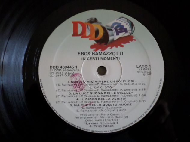 EROS RAMAZZOTTI - In Certi Momenti - LP / 33 giri 1987 DDD Italy - Foto 3