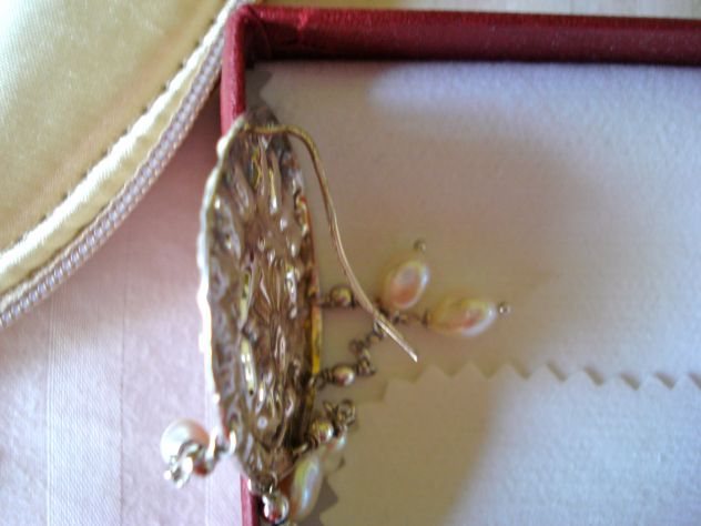Orecchini in argento 925 sbalzato a mano con 10 perle naturali - Foto 3