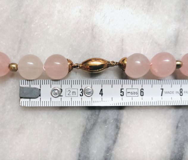 IMPORTANTE COLLANA REGOLARE GIROCOLLO DI QUARZO ROSA CHIUSURA ARGENTO. - Foto 10