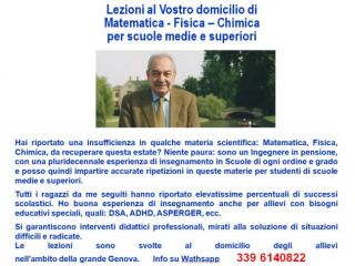 Ripetizioni al Vostro domicilio di Matematica, Chimica, Fisica