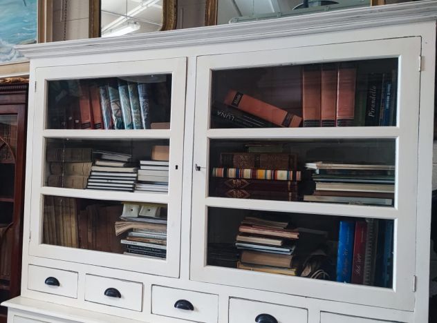 MOBILE CREDENZA LIBRERIA DI ANTIQUARIATO IN LEGNO DI CILIEGIO MASSICCIO LACCATO - Foto 8