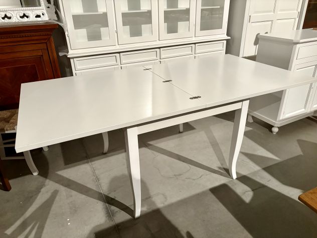 NUOVO TAVOLO Cm. 100x100 A LIBRO DI VERO LEGNO FINITURA BIANCO LACCATO - Foto 9
