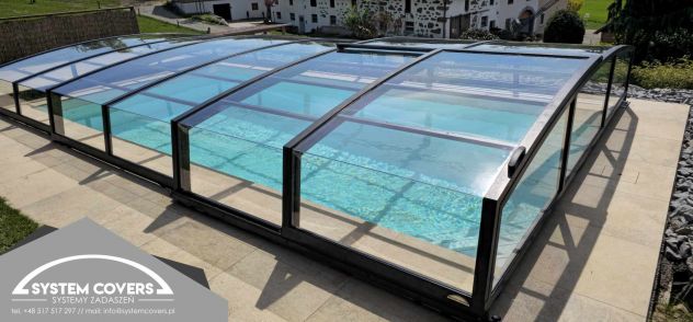 Tettoie e Coperture per Piscine, Copertura telescopica per Piscina 3,7x6,4x0,8 - Foto 2
