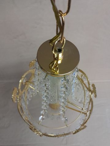 Lampadario In Ottone e Cristallo Vintage in stile impero a sospensione - Foto 6