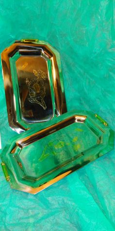 Due vassoi CHANTALL art.191, in acciaio inox con alcune placcature in oro 24kt. - Foto 5