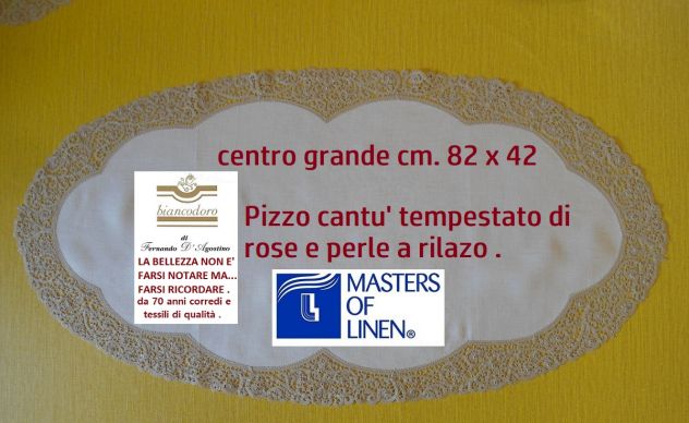 CENTRI LINO PIZZO TOMBOLO E CANTU' RICAMO A MANO COMPLETO 6 PEZZI - Foto 4