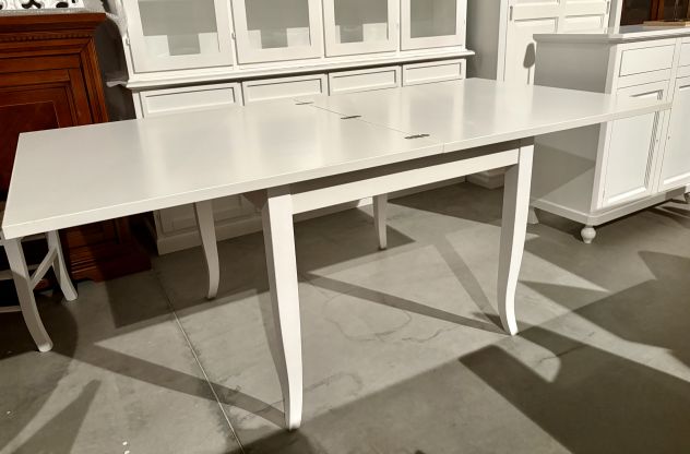 NUOVO TAVOLO Cm. 100x100 A LIBRO DI VERO LEGNO FINITURA BIANCO LACCATO - Foto 10