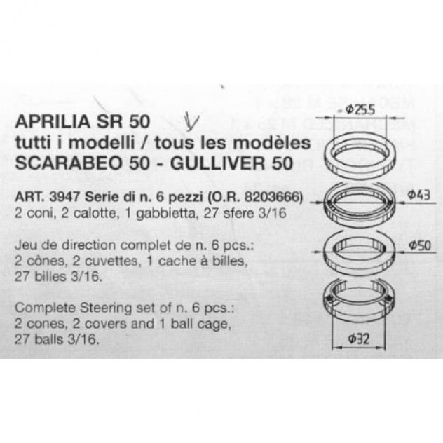 Serie sterzo per Aprilia SR Scarabeo Gulliver 50 - Buzzetti 3947 - Foto 3