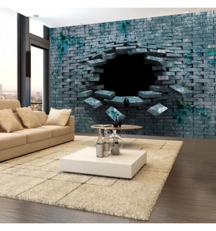 Fotomurale Adesivo Con Un Muro Blu Scuro Bucato ARREDALACASA