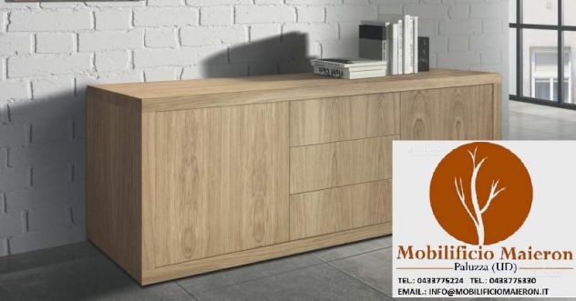 Mobili Rustici Base Credenza Moderna Legno 2 Ante 3 Cassetti Naturale Cod.212M