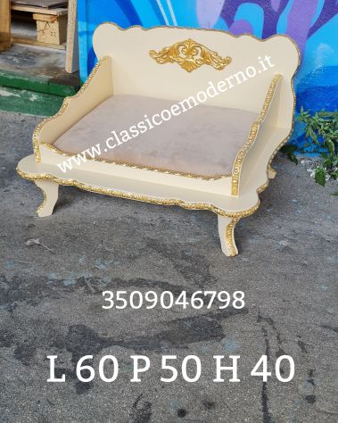 Lettino letto cane stile barocco classico avorio foglia oro con spedizione