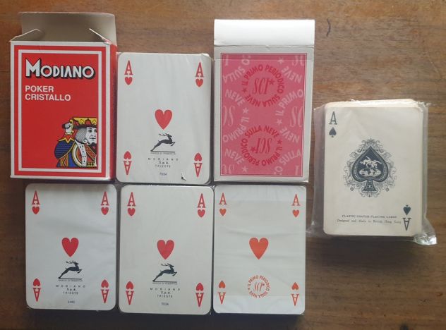 Lotto 5 mazzi carte poker Diadora Victoria Le Ore cristallo Modiano