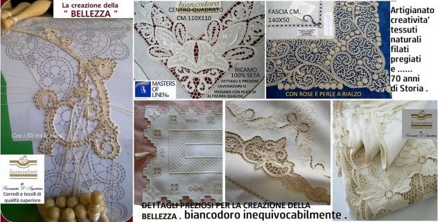 TOVAGLIE TOVAGLIETTE LINO RICAMO A MANO 4 modelli - Foto 10