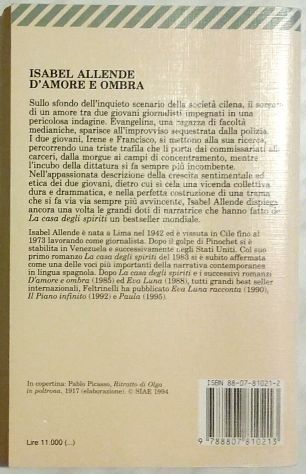 D'amore e ombra di Isabel Allende Ed.Feltrinelli, 1995 perfetto - Foto 2