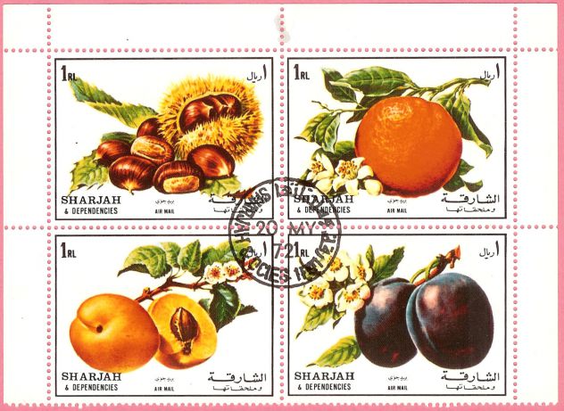 SHARJAH 1972 Foglietti Pesci, Frutta, Uccelli MNH - Foto 2