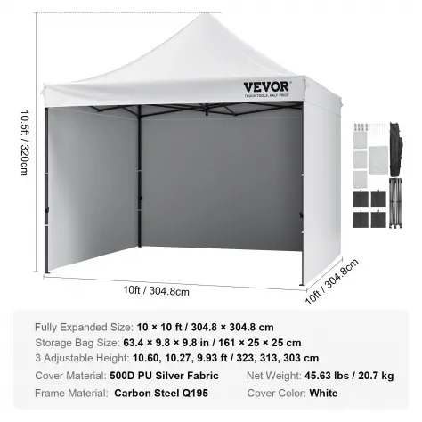 Gazebo Tenda Pop-up Pieghevole con Pareti Laterali Rimovibili Gazebo 304,8 x 304 - Foto 3