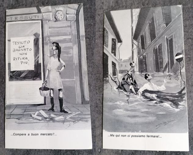 Lotto di 10 cartoline umoristiche "Alluvione di Firenze 1966". - Foto 10