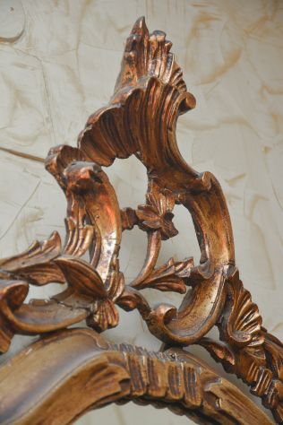 Antica Specchiera da Parete in Legno Massello Scolpito e Dorato - Stile Rococò - Foto 2