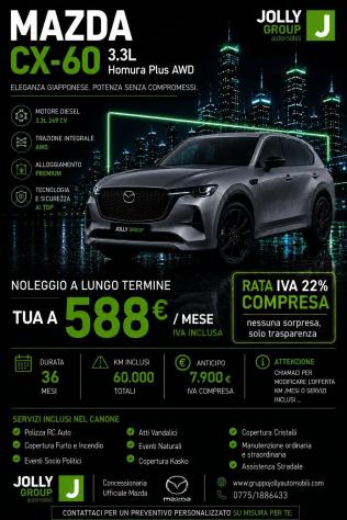 Mazda CX-60 3.3L e-SKYACTIV MHEV Homura Plus AWD Aut offerta noleggio a lungo termine - Foto 3
