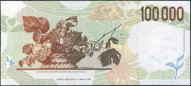Banconota 100.000 lire Caravaggio II° serie FDS /ass. - Foto 2