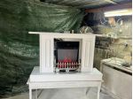 Camino elettrico boiserie bianco con cornice stufa argento con spedizione
