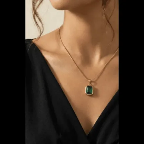 18K Gold Plated Emerald Pendant Necklace - Foto 2