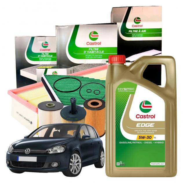 Kit Tagliando Castrol 4 Filtri + 5LT Olio 5W30 LL per Vw Golf VI 2.0 TDI
