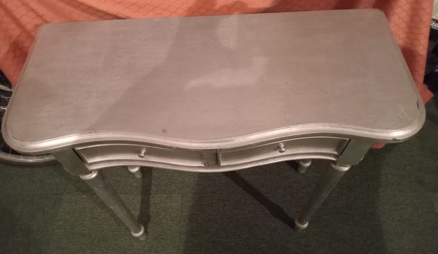 ELEGANTE CONSOLLE DI ANTIQUARIATO o VINTAGE SHABBY CHIC ARGENTATA A FOGLIA - Foto 2