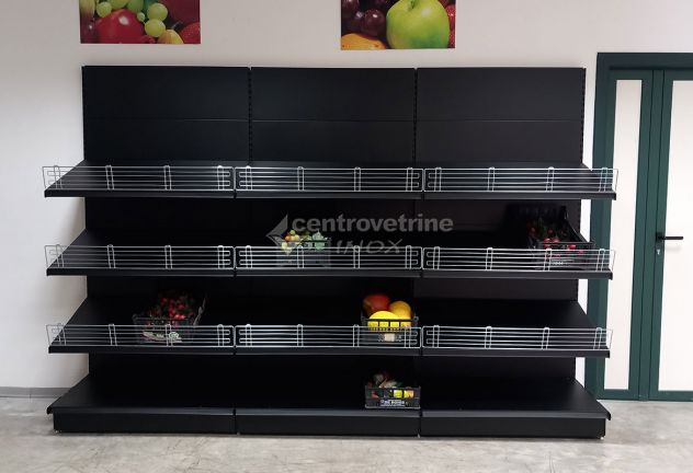 SCAFFALE FRUTTA IN FERRO NERO DA 303 CON PIANO BASE 50 E PIANI DA 50 - Foto 5