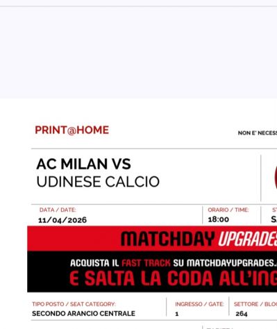 *VENDO 2 BIGLIETTI MILAN-UDINESE SETTORE 264*