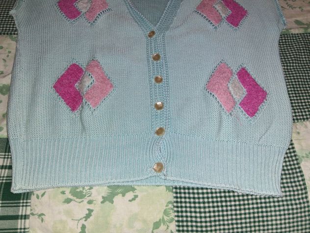 Gilet - Golfino - Cardigan - Pulllover Vintage fatto a mano ai ferri 100% cotone - Foto 4