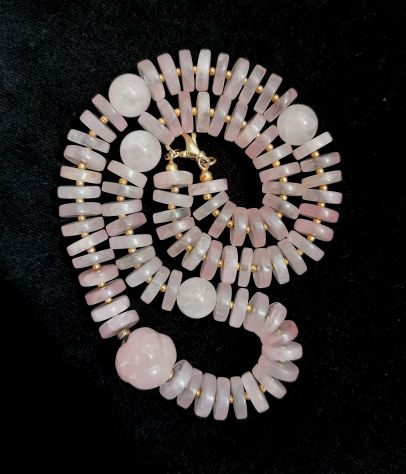 IMPORTANTE BELLISSIMA COLLANA A RONDELLE E BOULLES IN QUARZO ROSA E ARGENTO. - Foto 6