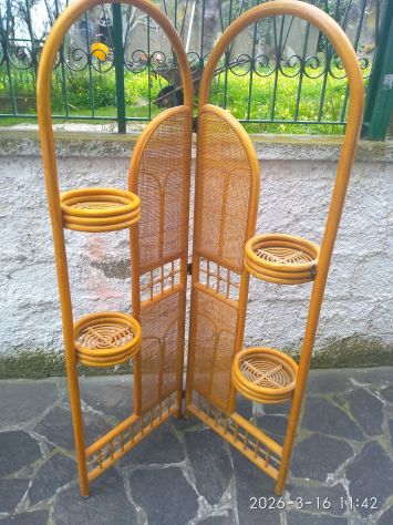 Parete divisoria (separè portavasi pieghevole) in rattan e vimini anno 1980 - Foto 2