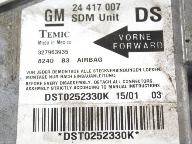 24417007 CENTRALINA AIRBAG OPEL CORSA C 1.0 B 43KW 5M 5P (2001) RICAMBIO USATO - Foto 5