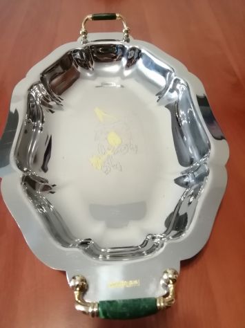 Vassoio Vintage Ovale in Acciaio Inox 18-10 Oro 24K Fiori Serigrafato - USATO - Foto 7
